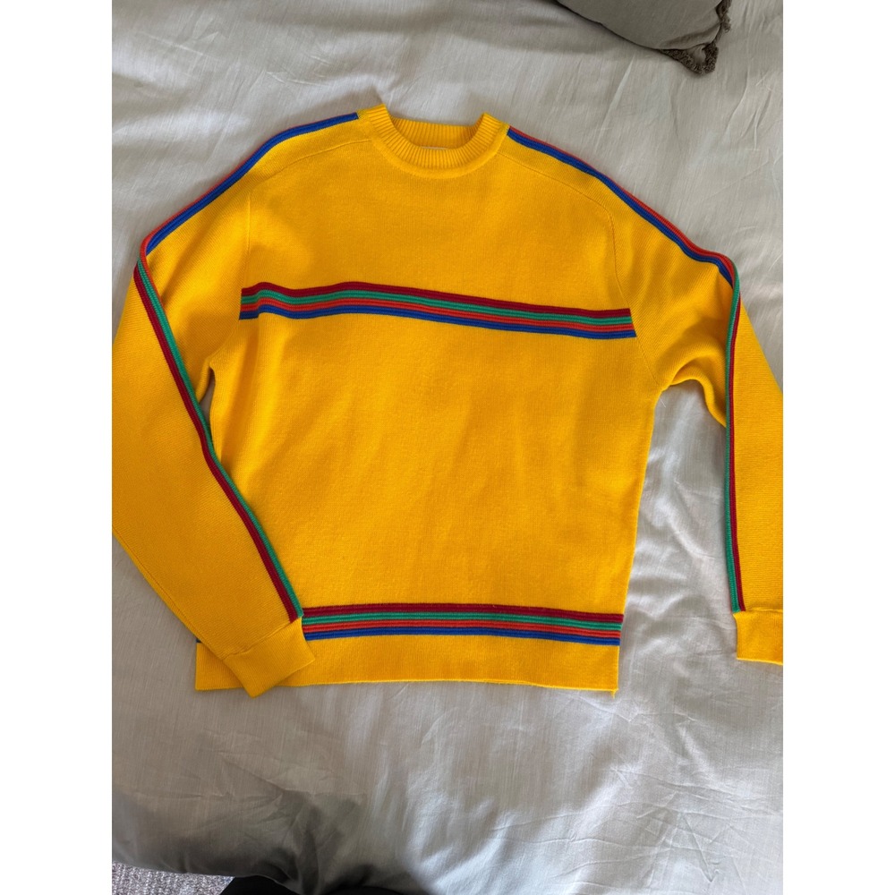 Vintage Lord Jeff Rainbow Stripe Sweater‎ XL Yellow 80s Retro Knit Made USA